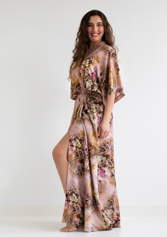 KIMONO DRESS Bohemian Flowers rose gold