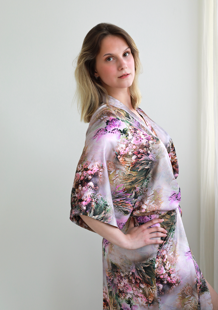 KIMONO DRESS Bohemian Flowers Violet