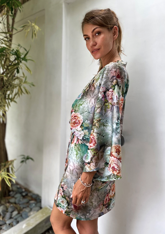 Kimi Dress Green Peonies