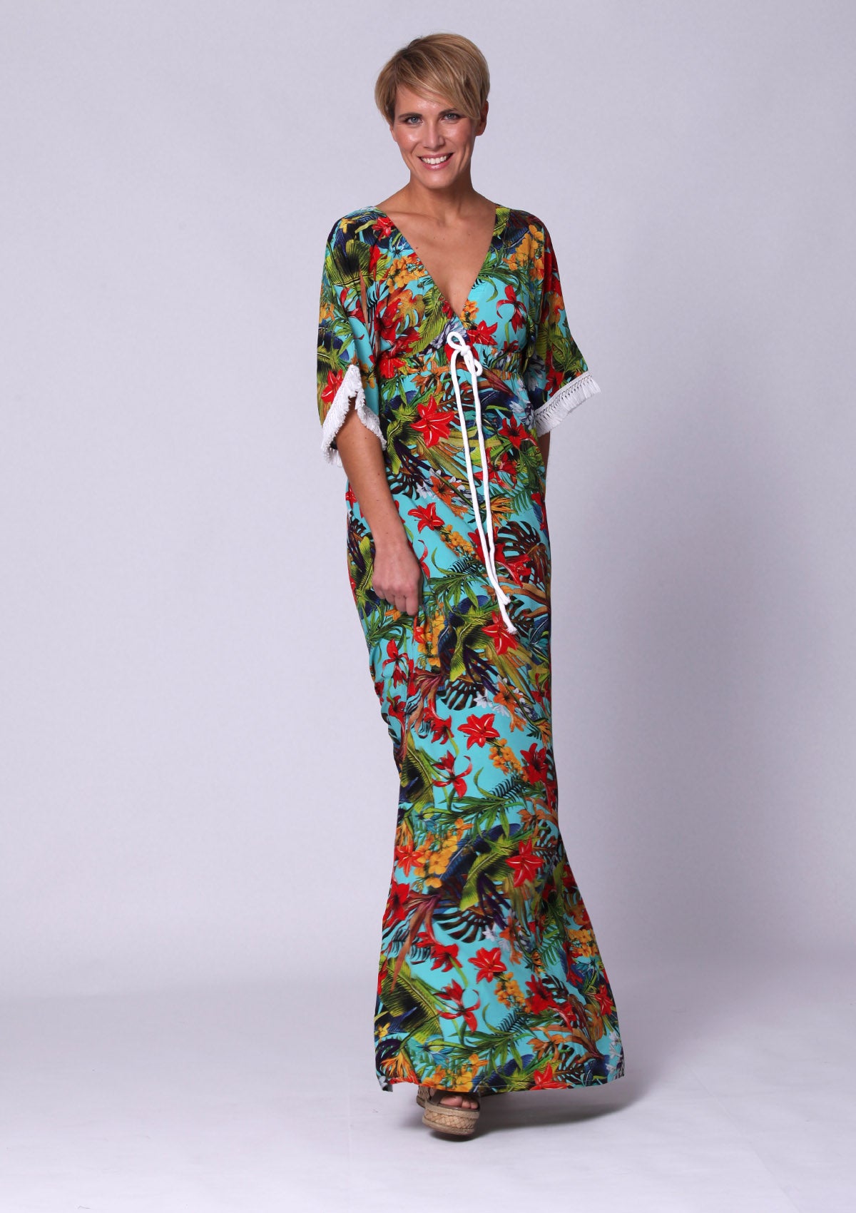 Tropical flower maxi dress